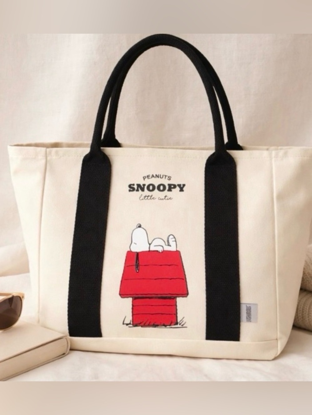 Peanuts Snoopy Tote with Red Doghouse and Black Handles